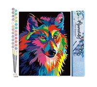 Pintura por números, diseño de lobo pop art, tamaño 40 x 50 cm, sin marco de madera