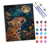 Pintura por números DIY Pintura por Números para Adultos Leopardo mirando hacia la luna Kits de Pintura por Números sobre Lienzo con Pinceles para Decoración de Pared Hogar 40 x 50 cm (sin marco)