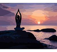 Pintura por números Kits de Pintar acrílica DIY Yoga Junto Al Mar para Adultos Niños Principiantes -Fácil sobre Lienzo con Pinturas y Pinceles 40x50cm sin Marco