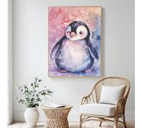 Pintura por números linda, pintura al óleo por números, pingüino adulto, pintura por números para adultos/principiantes, con 6 pinceles y pinturas acrílicas, para decoración de la pared del hogar