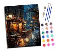 Pintura por Números Moderna DIY Kit de Pintar con Números 40x50cm Escena nocturna de una calle de un pequeño pueblo Pintura al óleo de Lienzo con Pinceles y Pigmento Acrílico para Adultos Con marco