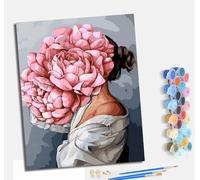 Pintura por Números Moderna DIY Kit de Pintar con Números Con marco40x50cm Pintura al óleo de Lienzo con Pinceles y Pigmento Acrílico para Adultos Una hermosa mujer con flores cubriendo su rostro.