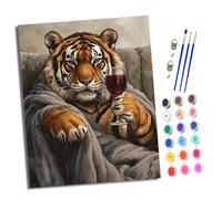 Pintura por Números Moderna DIY Kit de Pintar con Números sin Marco 40x50cm Bebiendo vino tinto y relajándose como un tigre. Pintura al óleo de Lienzo con Pinceles y Pigmento Acrílico para Adultos