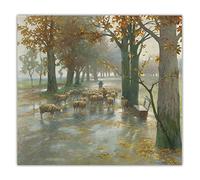 Pintura por números para adultos Adolf Kaufmann, rebaño de ovejas con pastora en un día lluvioso, kits de pintura por números para adultos sobre lienzo