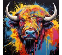 Pintura por números para adultos ,con pinceles,pintura acrílica para niñas,kits de pintura acrílica por números sobre lienzo,40x40 cm,Grafiti colorido con salpicaduras de búfalo africano,Con marco