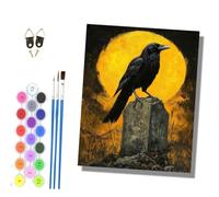 Pintura por Números para Adultos Cuadro para Pintar por Números con Lienzo 40x50cm pintura al óleo de Adecuado para adultos Con marco Un cuervo se posa sobre una lápida bajo la luz de la luna.