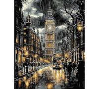 Pintura por Números para Adultos, Escena nocturna de una calle lluviosa, Kit de Pintura al óleo de Lienzo para con Pinceles, DIY Pintura por Números Para Decoración Del Hogar, Sin Marco 40x50 cm