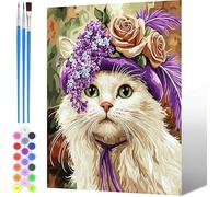 Pintura por Números para Adultos Gato, Painting by Numbers Kits Flor, DIY Pintura por números para adultosy niños, con Pinceles Pigmento Acrílico (sin marco), Decoraciones del Hogar 30x40cm -2562
