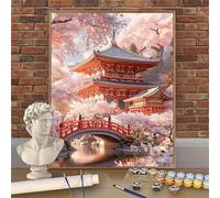 Pintura por Números para Adultos, Japón Paint by Numbers 40x50cm Lienzo Enrollado Sin Arrugas, Arquitectura Cuadros para Pintar por Numeros Manualidades Adultos, DIY Decoración Hogar W-O88