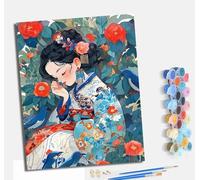 Pintura por Números para Adultos Kit de Pintar por Números con 3 Pinceles y Pinturas Acrílicas Con marco 40x50 cm Regalo para Decoración de Pared del Hogar Una niña vestida a la antigua entre flores