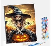 Pintura por Números para Adultos Kit de Pintar por Números DIY con 3 Pinceles y Pinturas Acrílicas Sin Marco 40x50 cm Regalo para Decoración de Pared del Hogar Bruja esqueleto sobre una calabaza