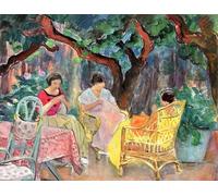 Pintura por números para adultos, kit de pintura al óleo, tres mujeres cosiendo en un jardín, Henri Lebasque, pintura por números, dibujo en lienzo, decoración de regalos