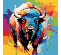Pintura por números para Adultos,Lienzo de Pintura al óleo con Pinceles y Pintura,como Regalo de decoración del hogar,40 x 40 cm,Grafiti colorido con salpicaduras de búfalo africano,Con marco
