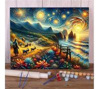 Pintura por Números para Adultos,Mándala Paisaje con Marco Pintar por Numeros Kit para Principiantes con Pintura Acrílica y 3 Pinceles para Decoración del Hogar - 30x40cm