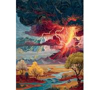 Pintura por Números para Adultos Naturaleza del trueno del volcán 8x12inch,sin marco Pintar por Numeros Kit Manualidades,Bricolaje Kit de pintura al óleo para Decoración del Hogar