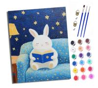 Pintura por números para adultos para principiantes 40 x 50 cm kit Buenas noches conejito estrella con lienzo sin arrugas pinceles y pintura acrílica al óleo（Con marco）para regalo decoración del hogar