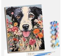 Pintura por números para adultos para principiantes 40 x 50 cm kit con Con marco lienzo sin arrugas pinceles y pintura acrílica al óleo para regalo decoración del hogar Perro llevando una flor