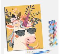 Pintura por números para adultos para principiantes 40 x 50 cm kit con Con marco lienzo sin arrugas pinceles y pintura acrílica al óleo para regalo decoración del hogar Unicornio con gafas de sol