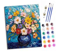Pintura por números para adultos para principiantes 40 x 50 cm kit Flores de colores en botellas azules con lienzo sin arrugas pinceles y pintura acrílica al óleo para regalo decoración del hogar