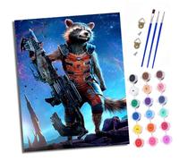Pintura por números para adultos para principiantes 40 x 50 cm kit Mapache cohete sosteniendo un arma con lienzo sin arrugas pinceles y pintura acrílica al óleo para regalo decoración del hogar