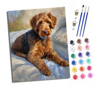 Pintura por números para adultos para principiantes 40 x 50 cm kit Perro de peluche de tinta con lienzo sin arrugas pinceles y pintura acrílica al óleo（Con marco） para regalo decoración del hogar