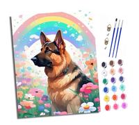 Pintura por números para adultos para principiantes 40 x 50 cm kit Perro pastor cubierto de flores con lienzo sin arrugas pinceles y pintura acrílica pintura al óleo para regalo decoración del hogar