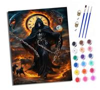 Pintura por números para adultos para principiantes 40 x 50 cm kit Reloj de la Muerte y la Llama con lienzo sin arrugas pinceles y pintura acrílica al óleo para regalo decoración del hogar