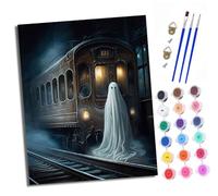 Pintura por números para adultos para principiantes 40 x 50 cm kit Tren fantasma con lienzo sin arrugas pinceles y pintura acrílica al óleo（Con marco） para regalo decoración del hogar