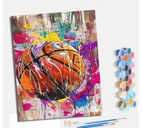 Pintura por números para adultos para principiantes kit con Con marco lienzo sin arrugas pinceles y pintura acrílica al óleo para regalo decoración del hogar Baloncesto con salpicaduras de colores