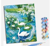 Pintura por números para adultos para principiantes kit con Con marco lienzo sin arrugas pinceles y pintura acrílica al óleo para regalo decoración del hogar Cisnes junto al lago de las flores