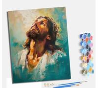 Pintura por números para adultos para principiantes kit con Con marco lienzo sin arrugas pinceles y pintura acrílica al óleo para regalo decoración del hogar Pintura al óleo de la cabeza de Jesús