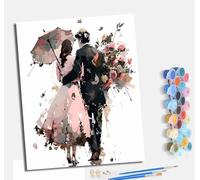 Pintura por números para adultos para principiantes kit con lienzo sin arrugas pinceles y pintura acrílica pintura al óleo para regalo decoración del hogar Pareja sosteniendo flores y un paraguas