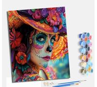 Pintura por números para adultos para principiantes kit con lienzo sin arrugas pinceles y pintura acrílica al óleo para regalo decoración del hogar Belleza de cara de fantasma con forma de flor