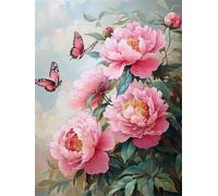 Pintura por Números para Adultos Peonías rosa mariposa 24x36inch,sin marco Pintar por Numeros Kit Manualidades,Bricolaje Kit de pintura al óleo para Decoración del Hogar