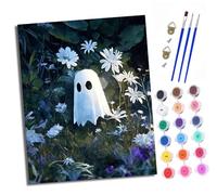 Pintura por Números para Adultos Pequeño fantasma entre las flores Kit de Pintar por Números DIY con 3 Pinceles y Pinturas Acrílicas Con marco 40x50 cm Regalo para Decoración de Pared del Hogar
