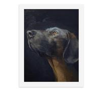 Pintura por números para adultos, primer plano de la cabeza de un perro, con sus orejas abiertas, ojos mirando hacia arriba, contra un fondo oscuro, para decoración de pared del hogar, 30.5 x 40.6 cm