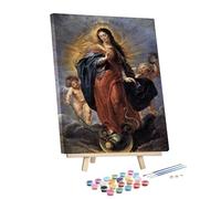 Pintura por números para adultos principiantes Peter Paul Rubens Inmaculada Concepción enmarcada y caballete, kits de pintura por números para adultos para principiantes en lienzo,