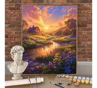 Pintura por Números para Adultos, Rural Paint by Numbers 45x60cm Lienzo Enrollado Sin Arrugas, Atardecer Cuadros para Pintar por Numeros Manualidades Adultos, DIY Decoración Hogar W-O583
