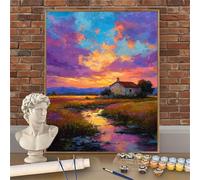 Pintura por Números para Adultos, Rural Paint by Numbers 50x70cm Lienzo Enrollado Sin Arrugas, Puesta De Sol Cuadros para Pintar por Numeros Manualidades Adultos, DIY Decoración Hogar W-O599