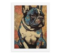 Pintura por números para adultos, un bulldog francés con tatuajes florales en su cuerpo, sentado y mirando hacia adelante, para decoración de pared del hogar, 12 x 16 pulgadas