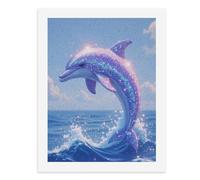 Pintura por números para adultos, un delfín morado brillante saltando del océano, con olas salpicando a su alrededor, para decoración de pared del hogar, 12 x 16 pulgadas
