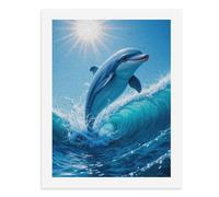 Pintura por números para adultos, un delfín saltando por encima de una ola bajo el sol, para decoración de pared del hogar, 12 x 16 pulgadas