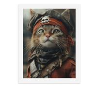 Pintura por números para adultos: un gato que lleva un sombrero pirata con una calavera y huesos cruzados, una bandana roja y una bufanda hecha jirones, para decoración de pared del hogar, 30.5 x 40.6