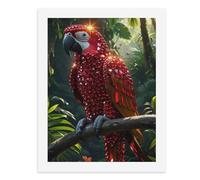 Pintura por números para adultos, un loro rojo cubierto de cristales rojos posado en una rama en una selva, para decoración de pared del hogar, 30 x 40 cm