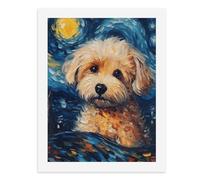 Pintura por números para adultos, un perro esponjoso con un fondo estrellado y remolino, para decoración de pared del hogar, 12 x 16 pulgadas