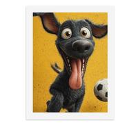 Pintura por números para adultos, un perro negro de dibujos animados con ojos grandes, boca abierta, lengua hacia fuera, corriendo hacia una pelota de fútbol, para decoración de pared del hogar, 12 x