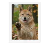 Pintura por números para adultos, un perro sentado en hojas caídas, levantando su pata, para decoración de pared del hogar, 12 x 16 pulgadas