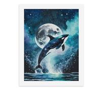 Pintura por números para adultos, una ballena asesina saltando del agua bajo una luna llena, 1, para decoración de pared del hogar, 12 x 16 pulgadas