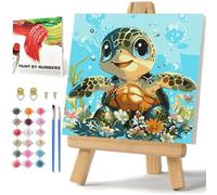Pintura por números para niños con marco y caja, tortuga marina Paint by Number Kids, pintura por números, niños a partir de 9, 10, 11, 12, con caja y caballete, 20 x 20 cm