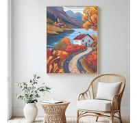 Pintura por números, pueblo, pintura al óleo por números, para adultos, paisaje, pintura por números, para adultos/principiantes, con 6 pinceles y pinturas acrílicas, para decoración de la pared del